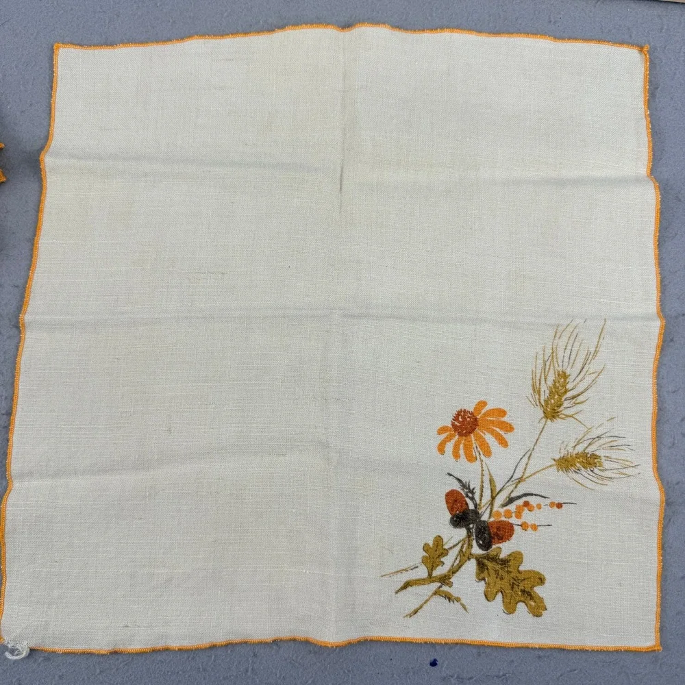 Luther Travis Signed 7pc Fall Harvest Linen Set 4 Placemats 3 Napkins